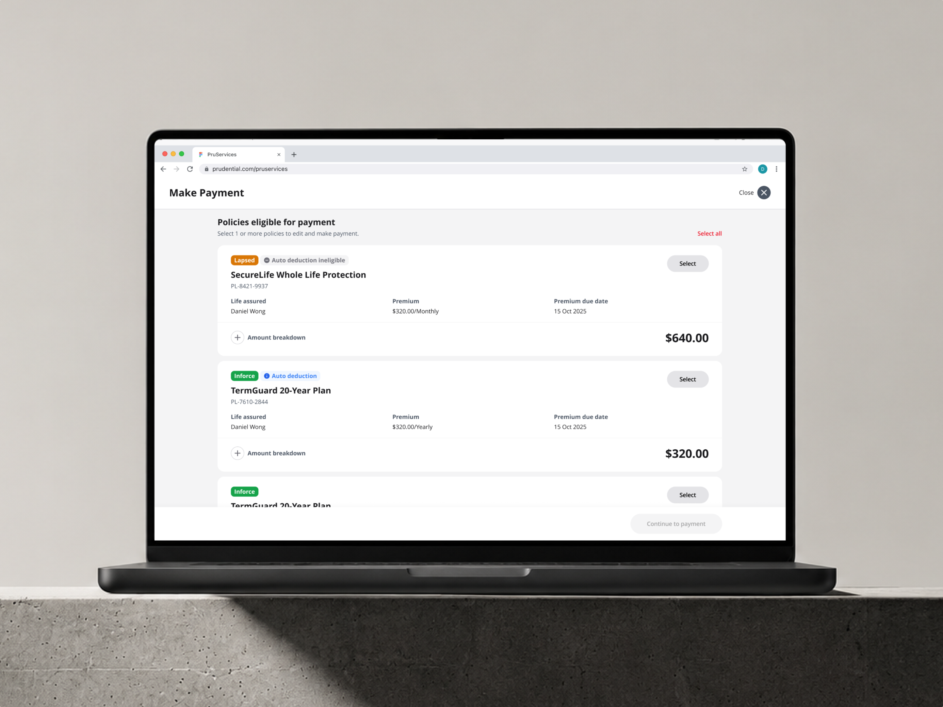 Policy payment journey overview