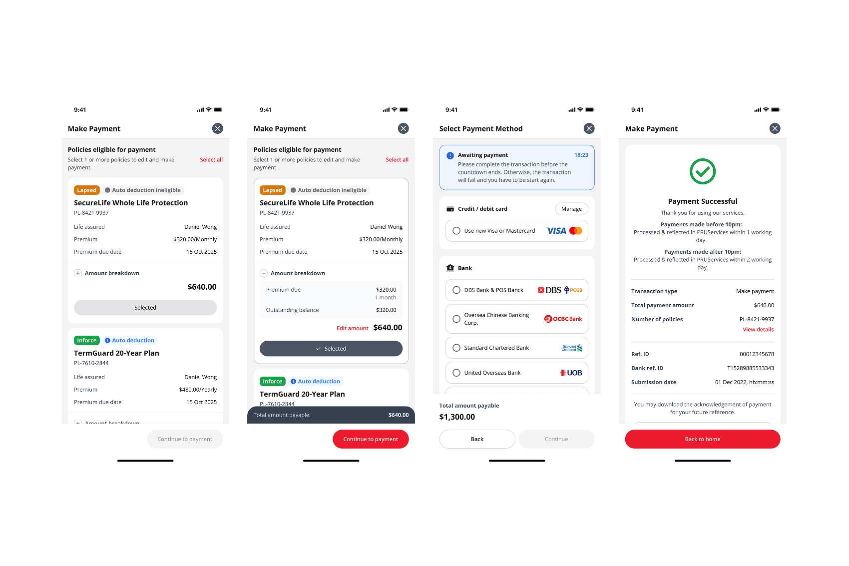Responsive mobile policy payment journey