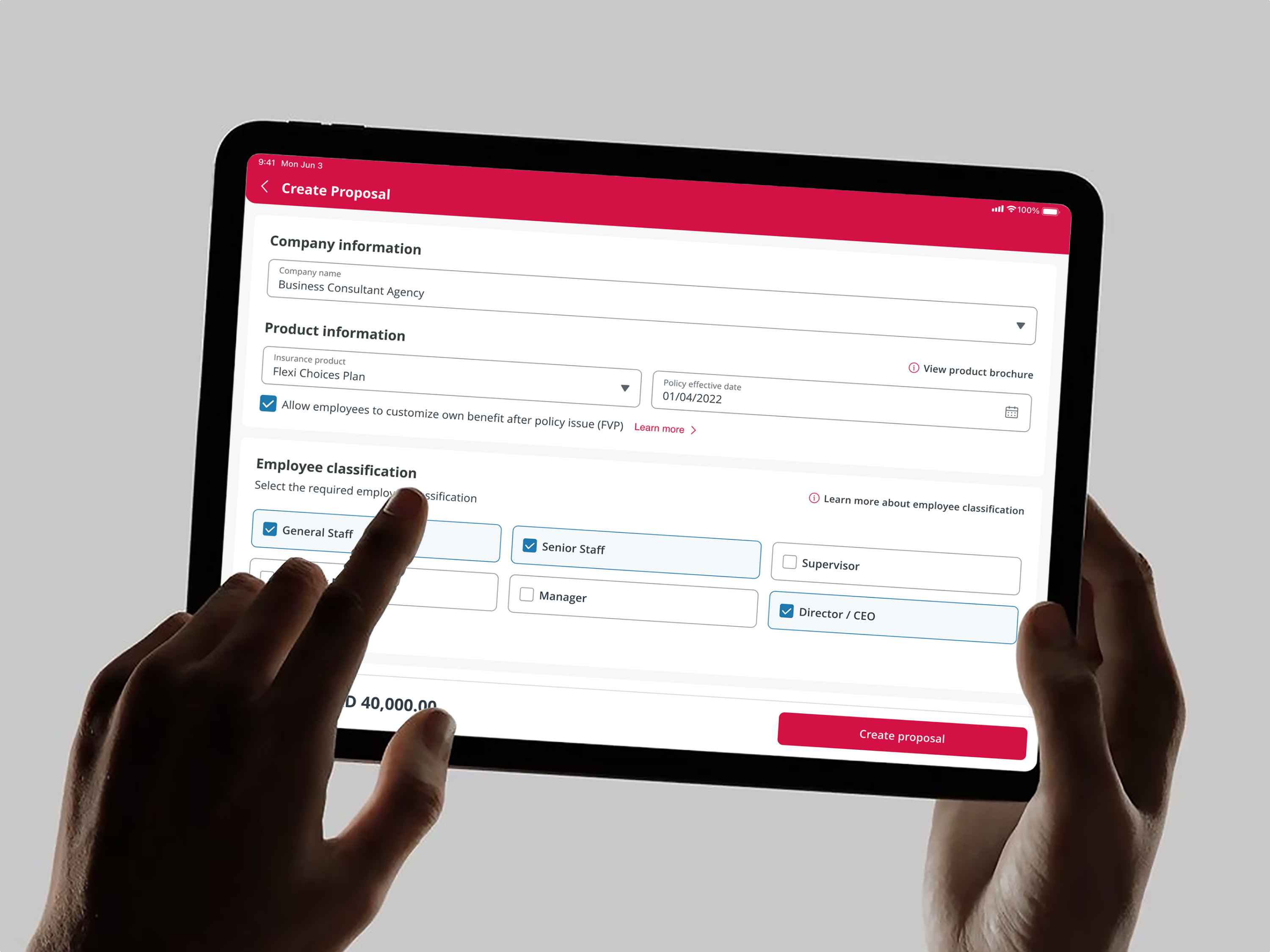AIA agent portal proposal creation interface