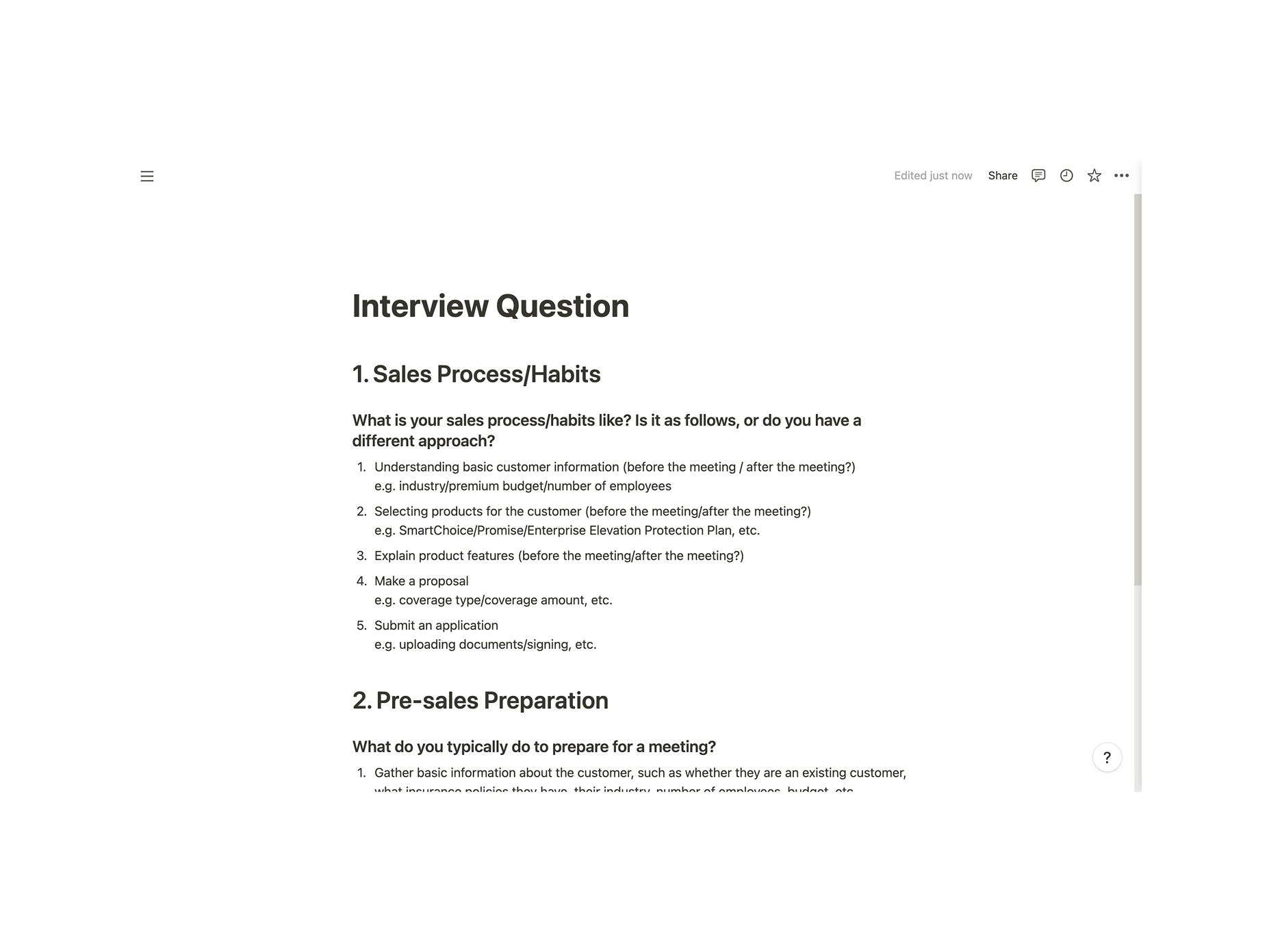 Interview questions used with AIA agents